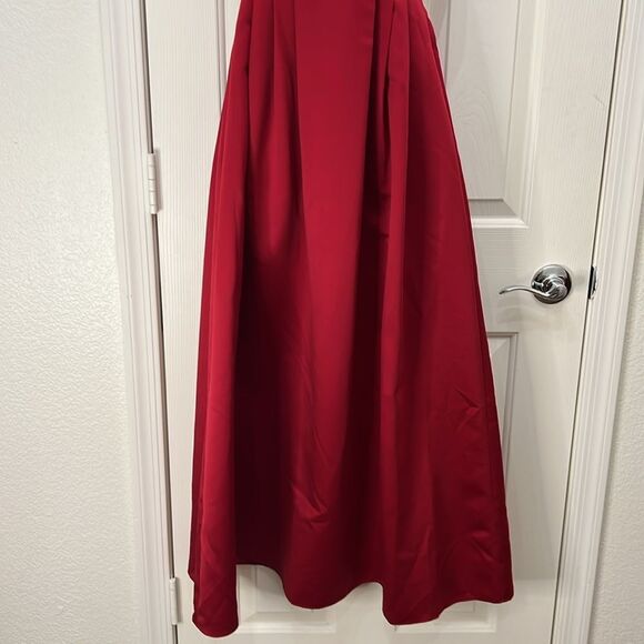 David’s Bridal Dress Sz 12 Apple Maroon Burgundy Red Ruched Spaghetti Strap Maxi - Picture 5 of 15